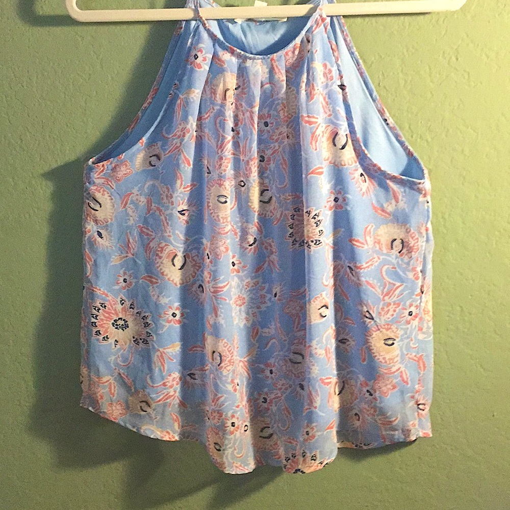 Floral Blue & Coral Pink Top